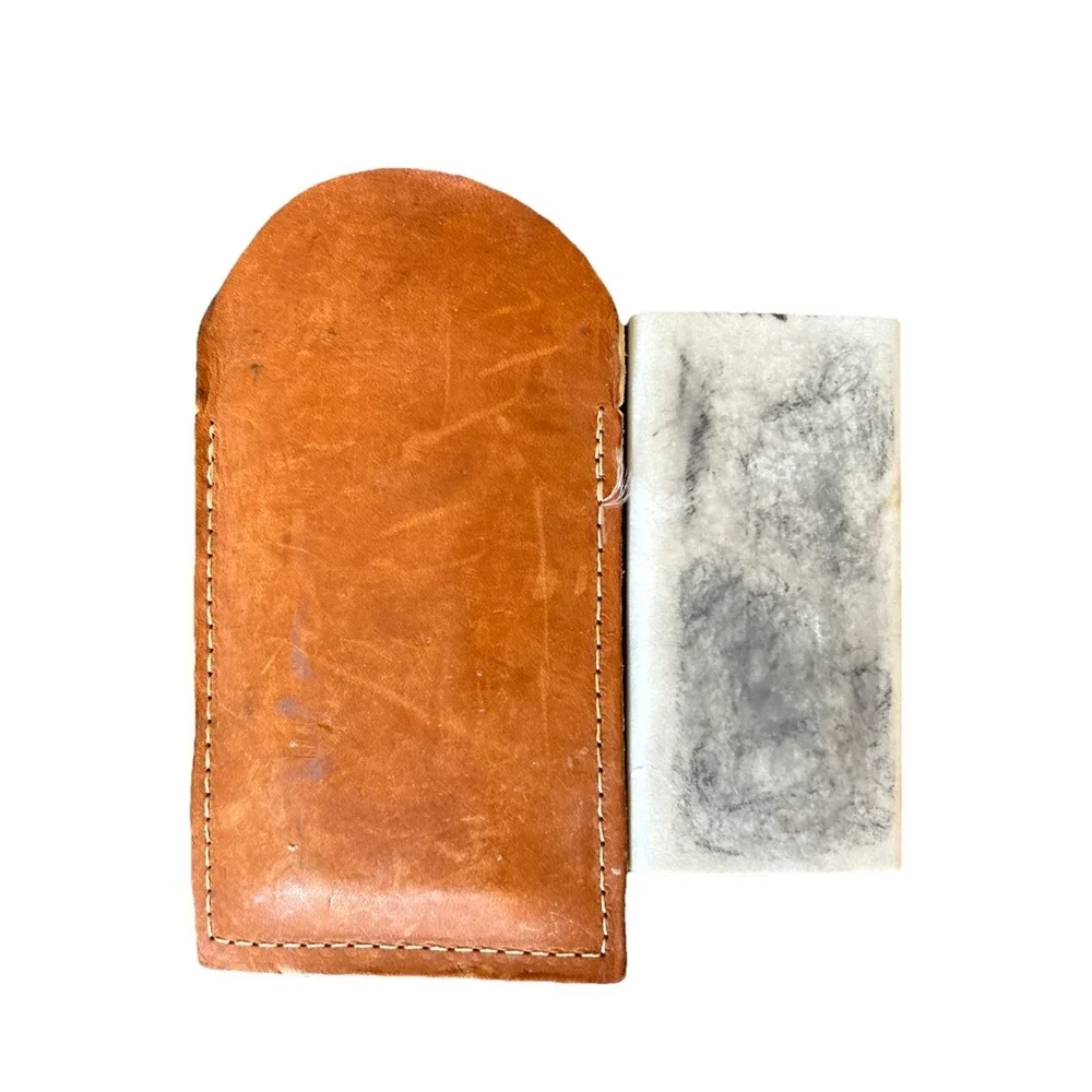 Vintage Sharpening‎ Stone With Stitched Leather Pouch